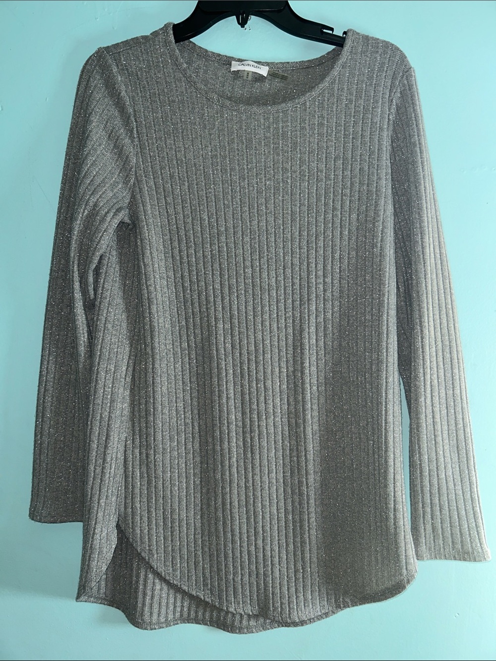 Calvin Klein Silver Ribbed Knit Top